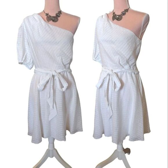 Nine West White Knight One Shoulder Fit and Flare Mini Dress XL - Picture 5 of 15